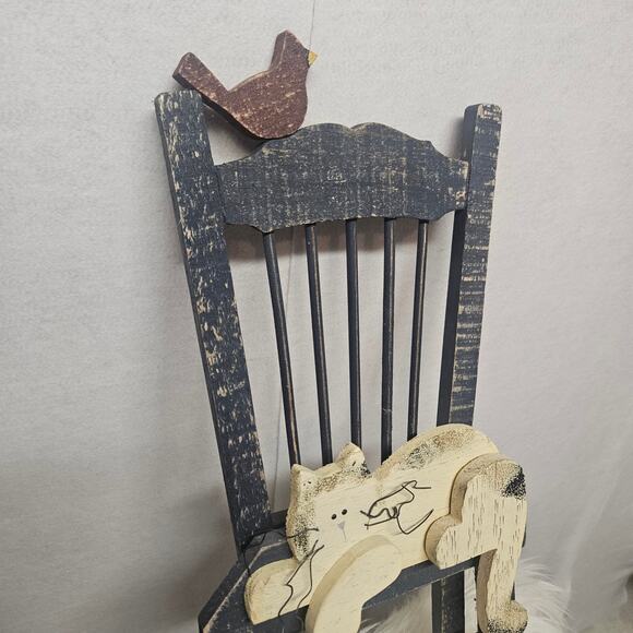 Cute Tender Heart Treasures Vintage 1998 Wood Cat in Chair Decor - Picture 2 of 7